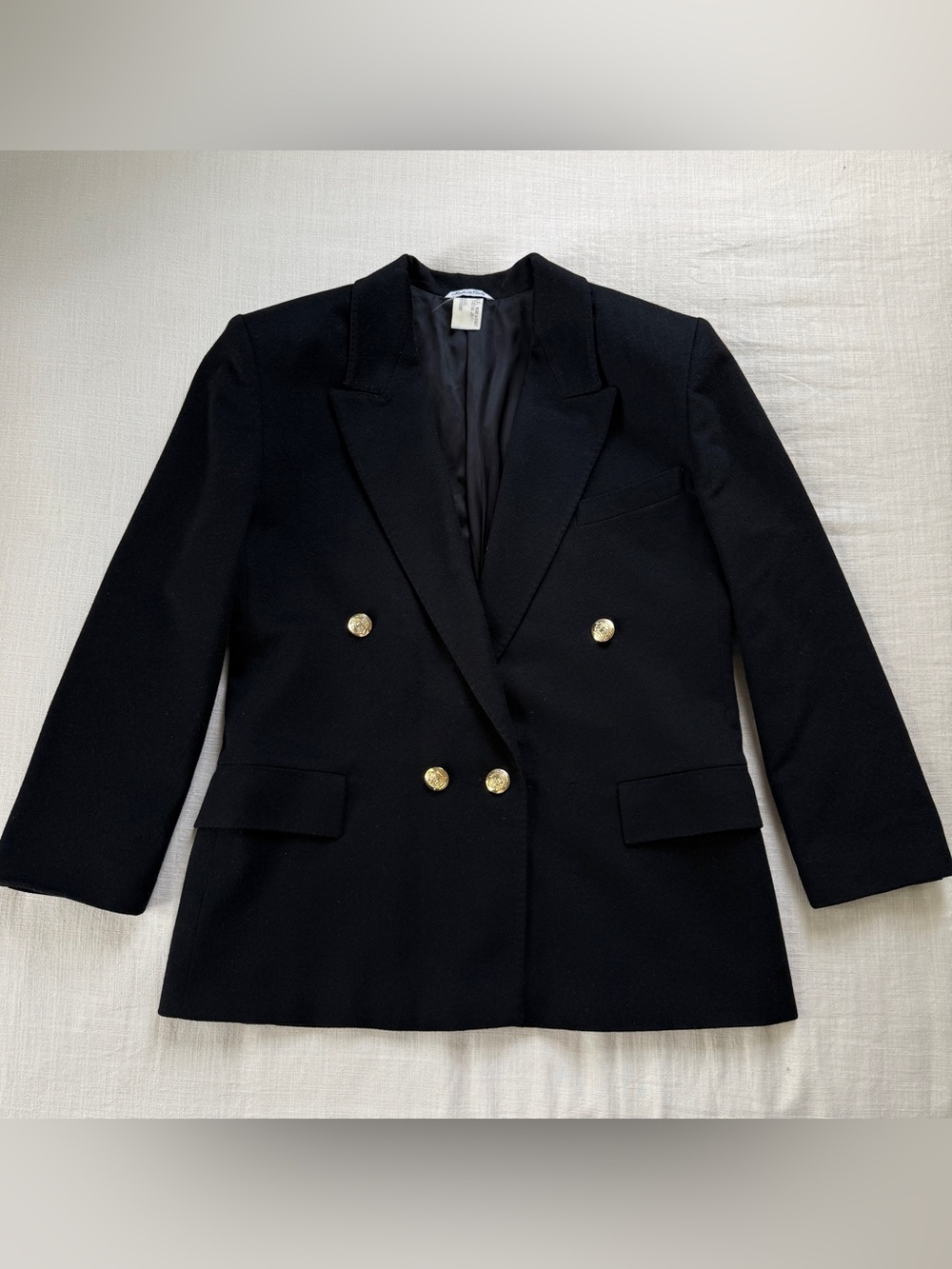 Vintage Italian Accento Wool Cashmere Blazer Loro Piana Fabric Black Gold Button